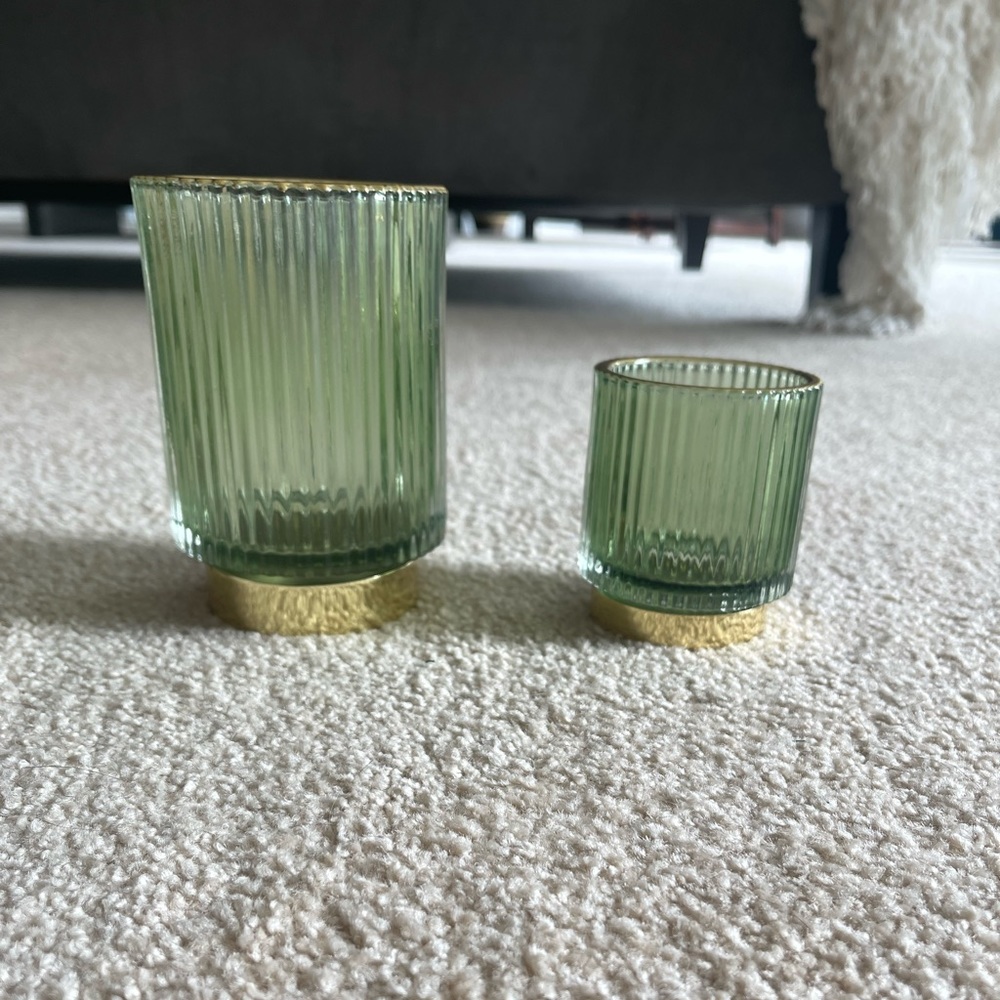 Green Glass Makeup Brush Holders